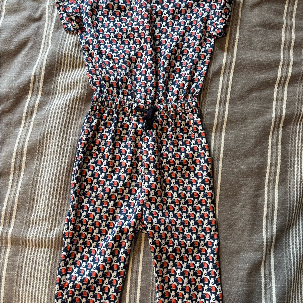 Crewcuts Navy, Red & White Elephant Print Jumpsuit